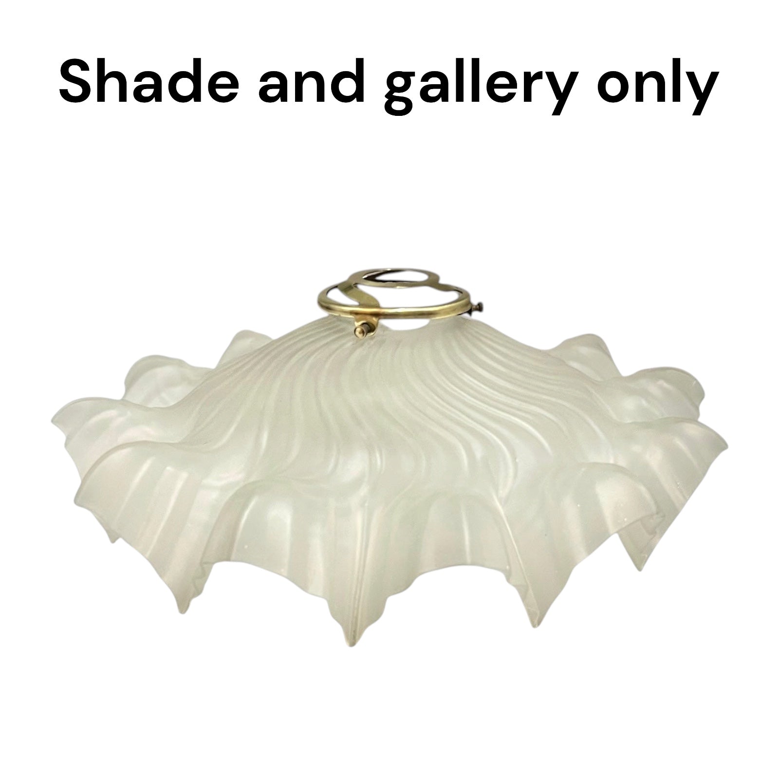 An off-white ribbed glass shade with a gold metal top mount, shown against a plain white background with the text 'Shade and gallery only' at the top.
