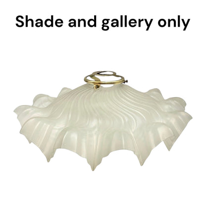 An off-white ribbed glass shade with a gold metal top mount, shown against a plain white background with the text 'Shade and gallery only' at the top.