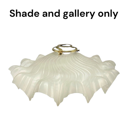 An off-white ribbed glass shade with a gold metal top mount, shown against a plain white background with the text 'Shade and gallery only' at the top.