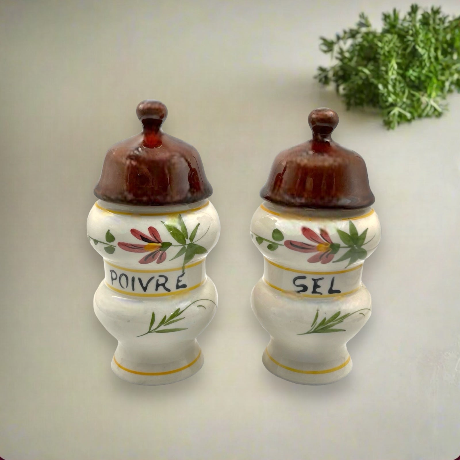  French Salt and Pepper Storage Pots, Farmhouse Style Ceramic Kitchen Jars