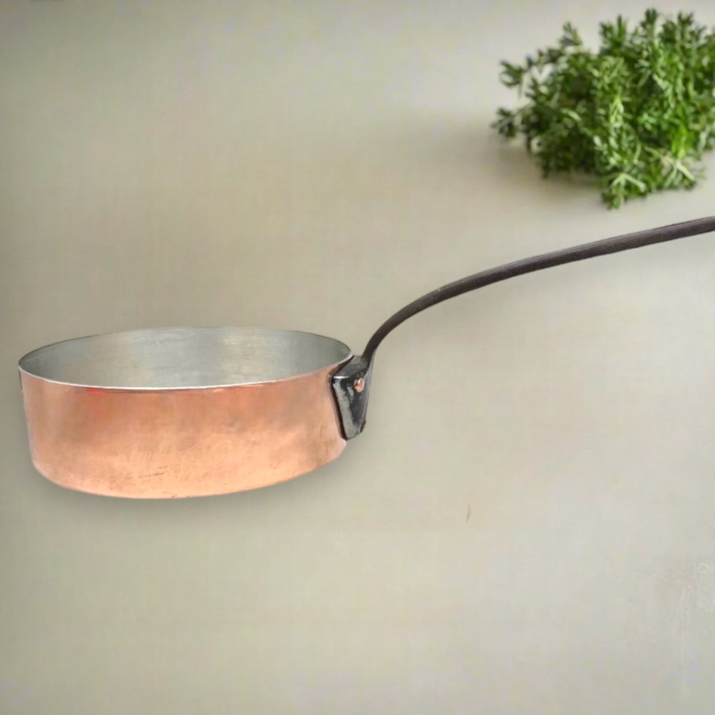 French Vintage Copper Frying Pan, 2mm Copper Saute, Brand New Tin Lining (A64)