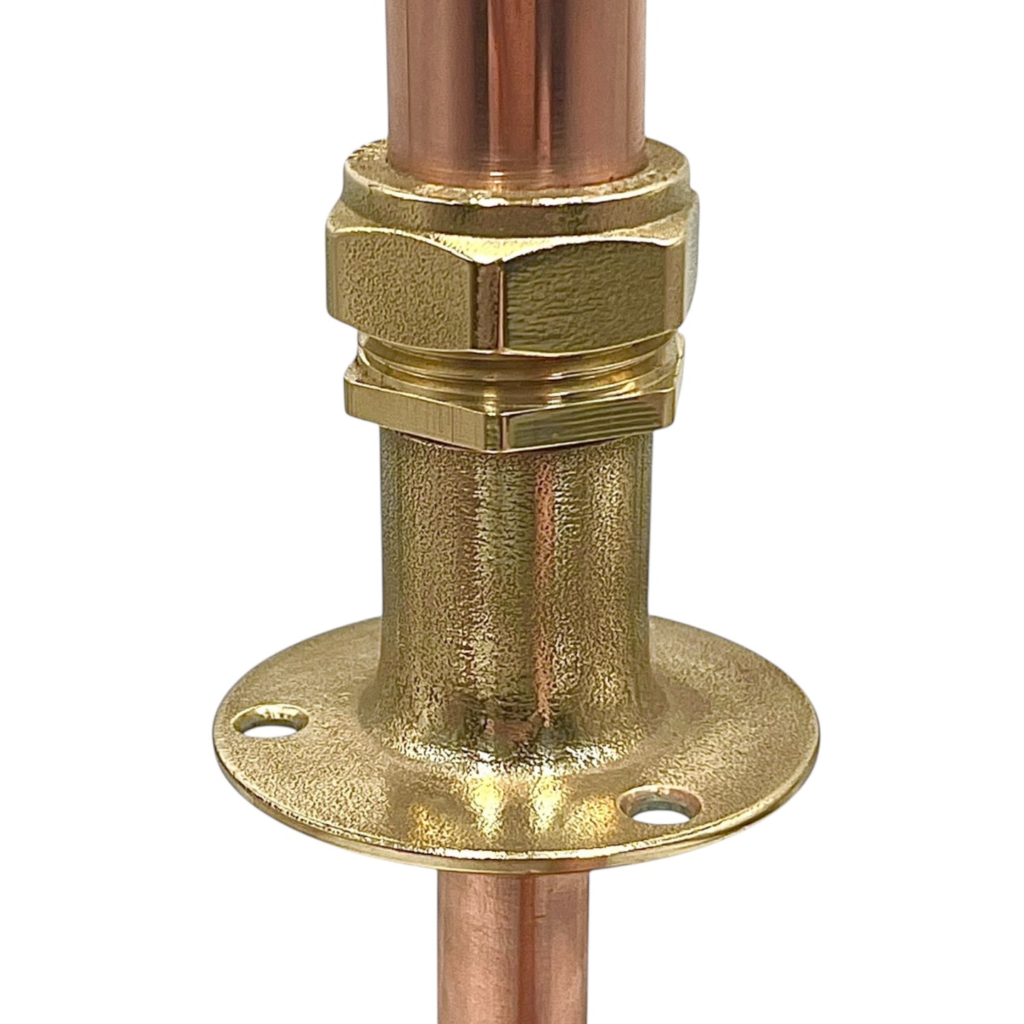Brass plumbing fitting on a white background
