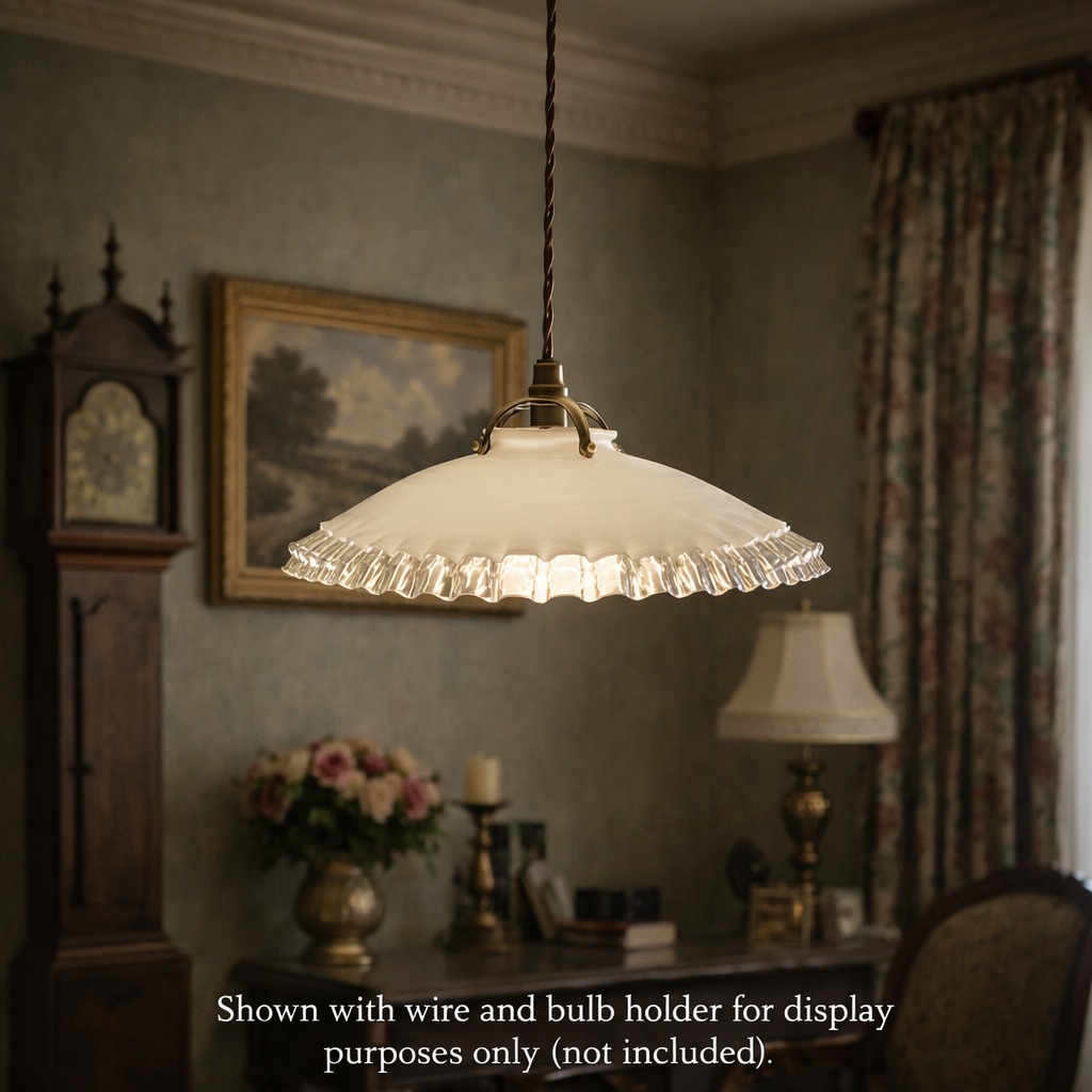 Vintage-style pendant light in a room with decorative elements.