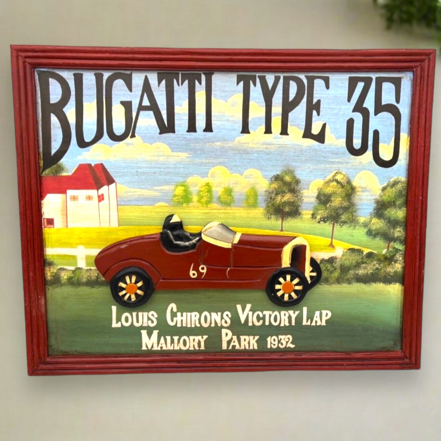 Wooden vintage style pub picture Bugatti car picture 3d for sale from All Things French Store