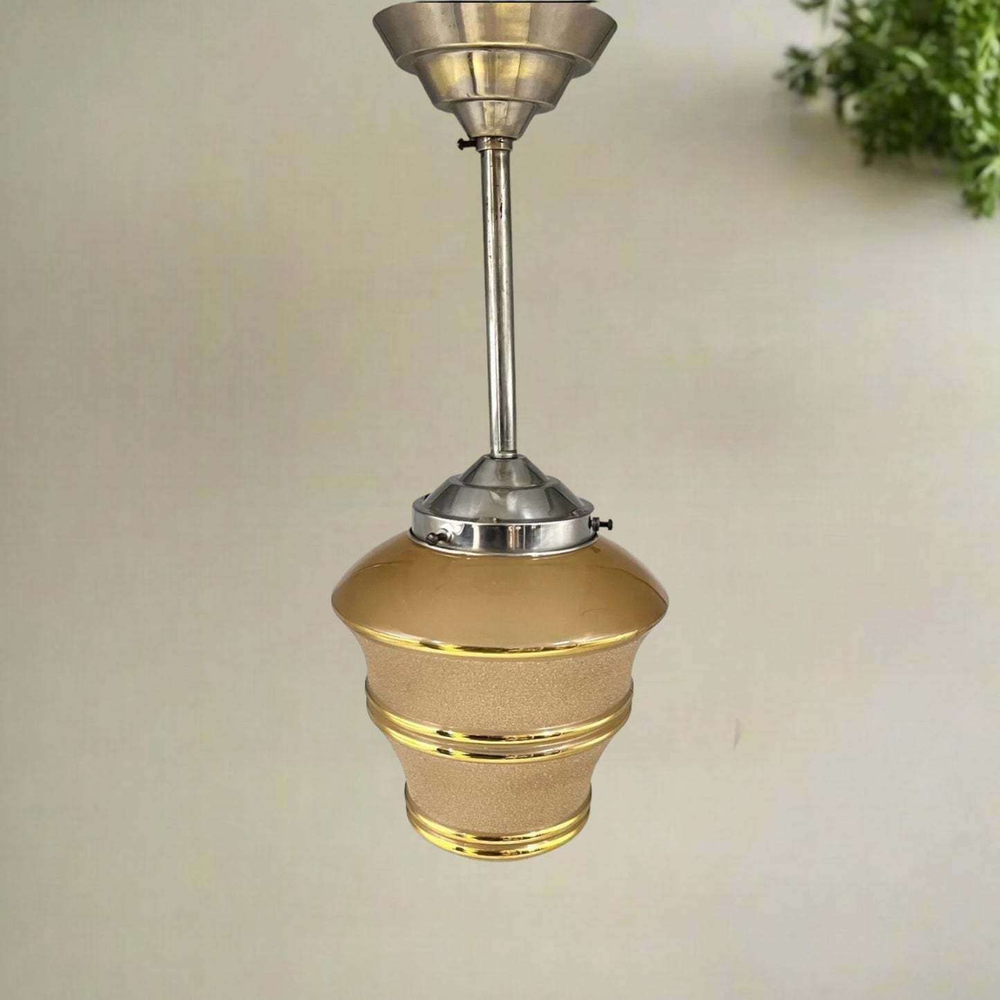 Mid Century Ceiling Light, Chrome and Frosted Glass, Vintage French 1950s (C49)