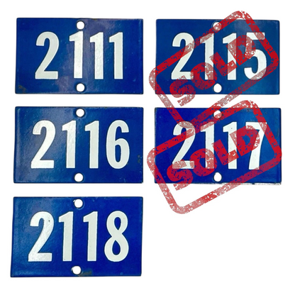 Vintage French Enamel Door Numbers, Garden Gatepost Numbers, Houses 2100 - 2119