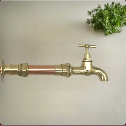 Vintage Style Copper and Brass Wall Mounted Kitchen Tap, Traditional Bathroom Wall Tap (T49)