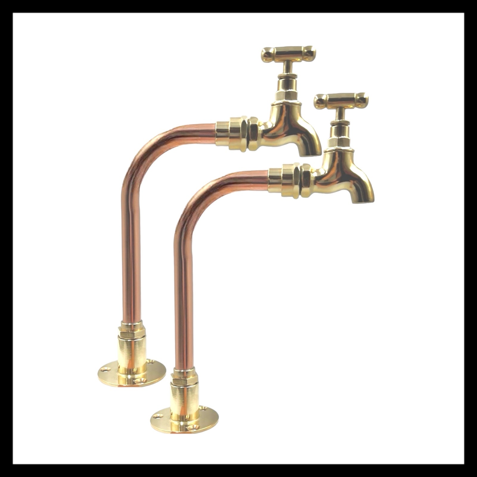 Pair of Small Brass and Copper Traditional Style Taps, Bathroom or Cloakroom Taps