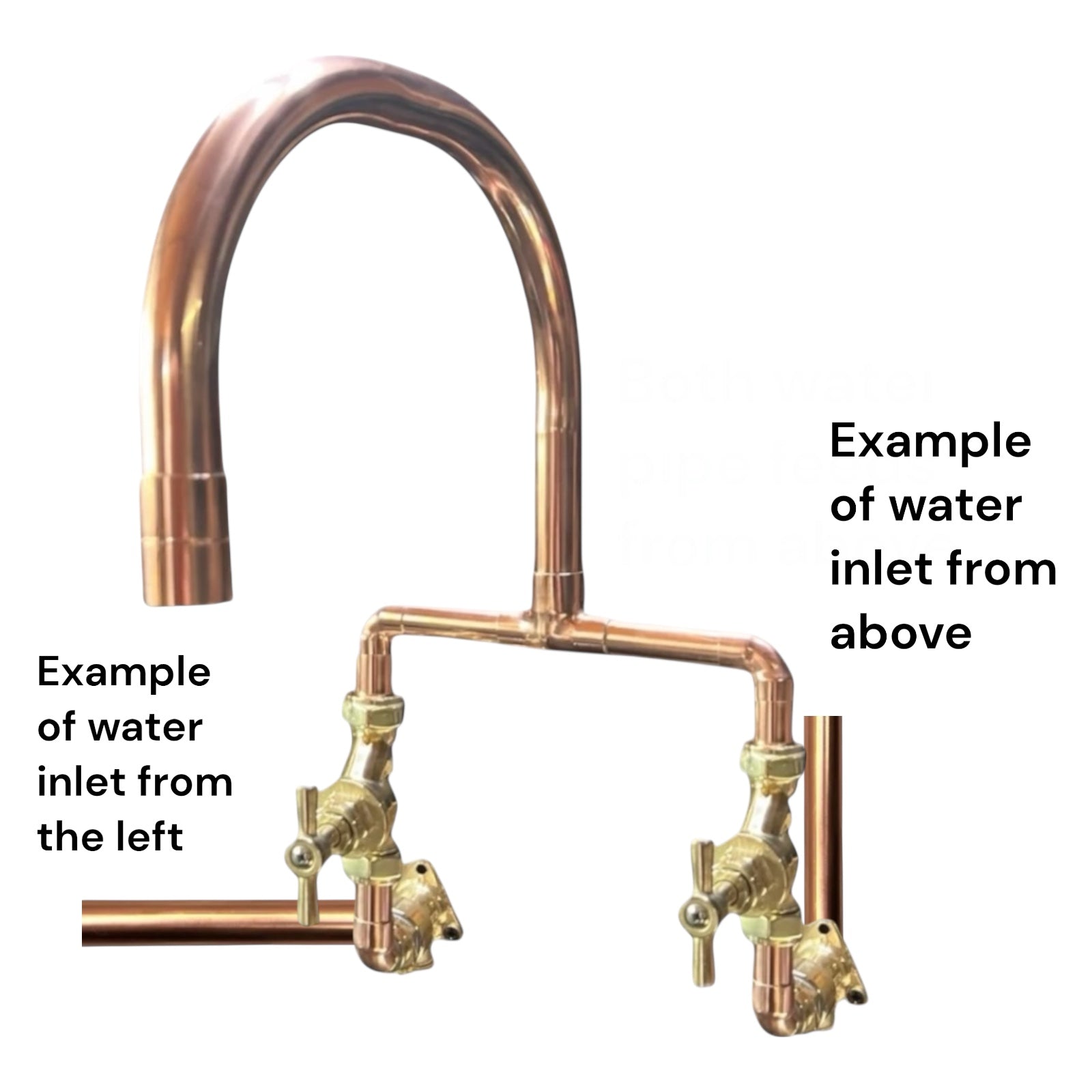 Copper kitchen faucet with multiple outlets on a white background
