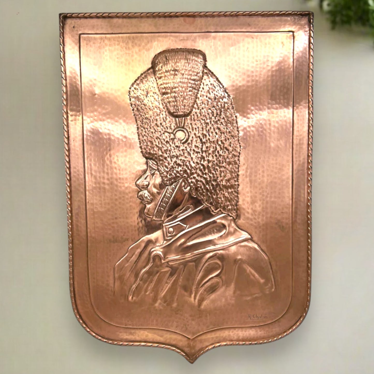 Large Vintage French Copper Arts and Crafts Embossed Wall Plaque signed R. Chalon (C85)