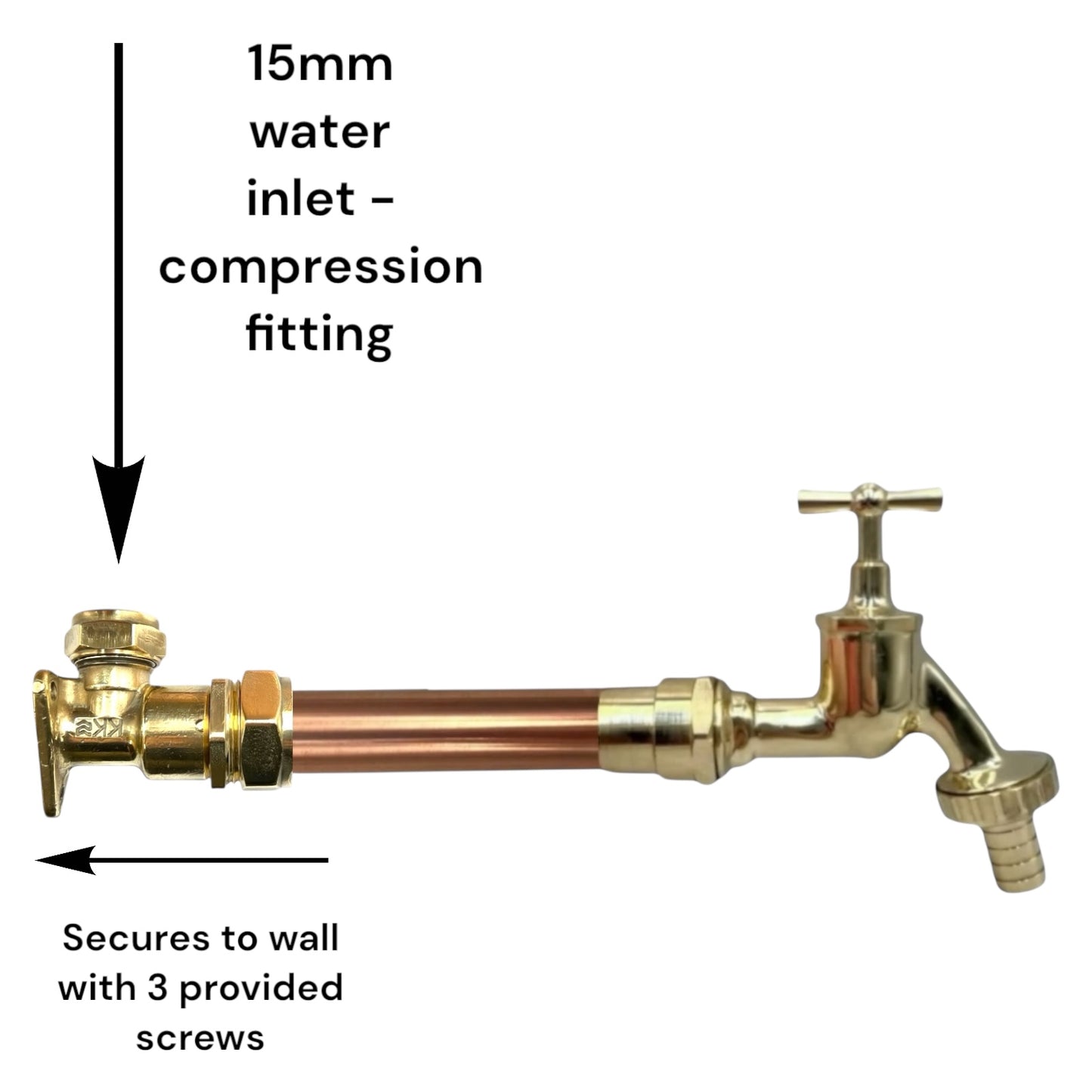 Vintage Style Copper & Brass Wall Mounted Tap – Custom Size for Exposed Pipework
