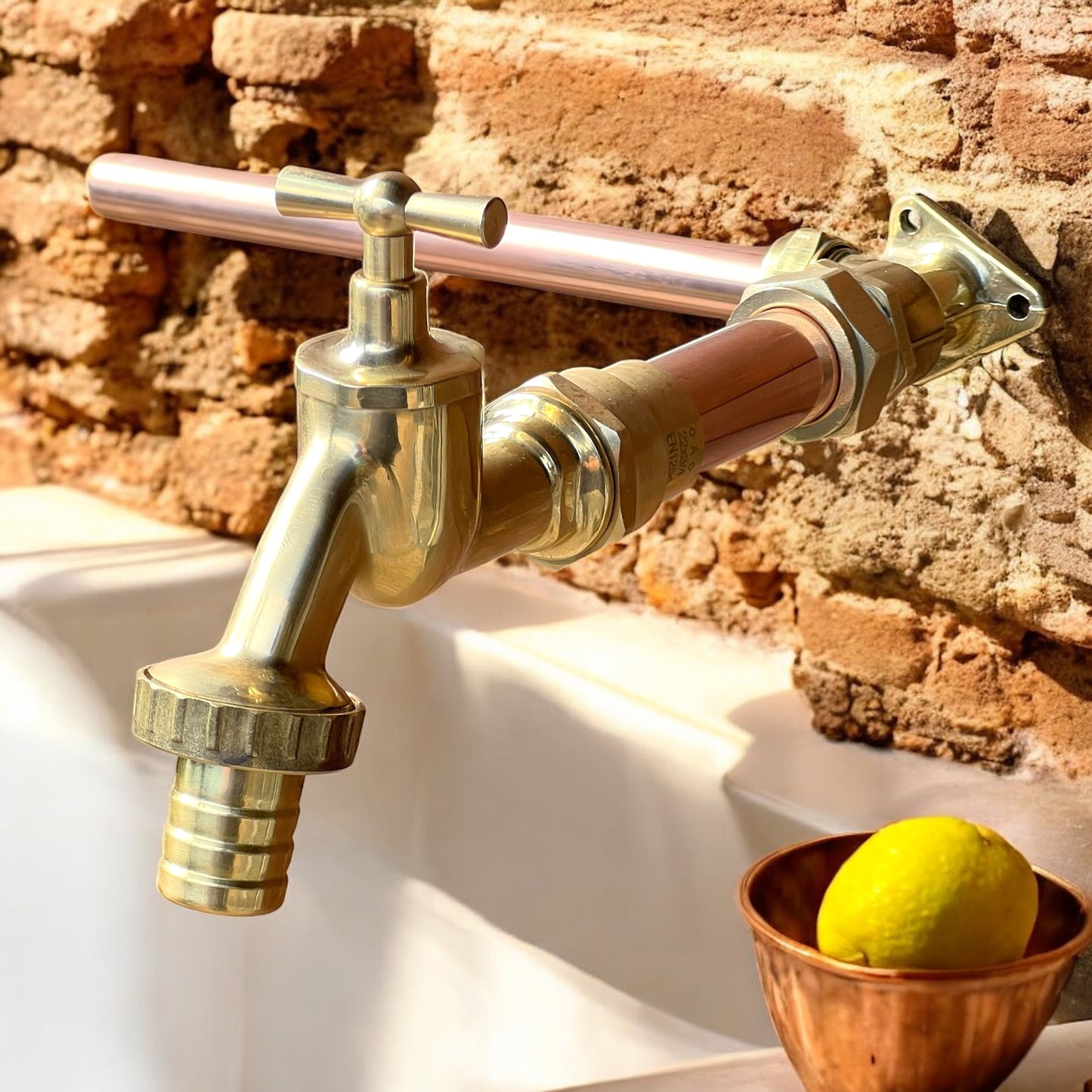 Vintage Style Copper & Brass Wall Mounted Tap – Custom Size for Exposed Pipework