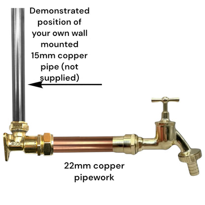 Vintage Style Copper & Brass Wall Mounted Tap – Custom Size for Exposed Pipework