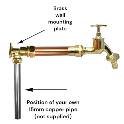 Vintage Style Copper & Brass Wall Mounted Tap – Custom Size for Exposed Pipework