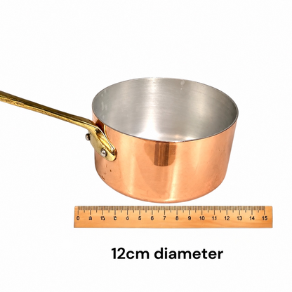 Vintage French Copper Saucepan – 12cm Small Aluminium Lined Pan with Brass Handle