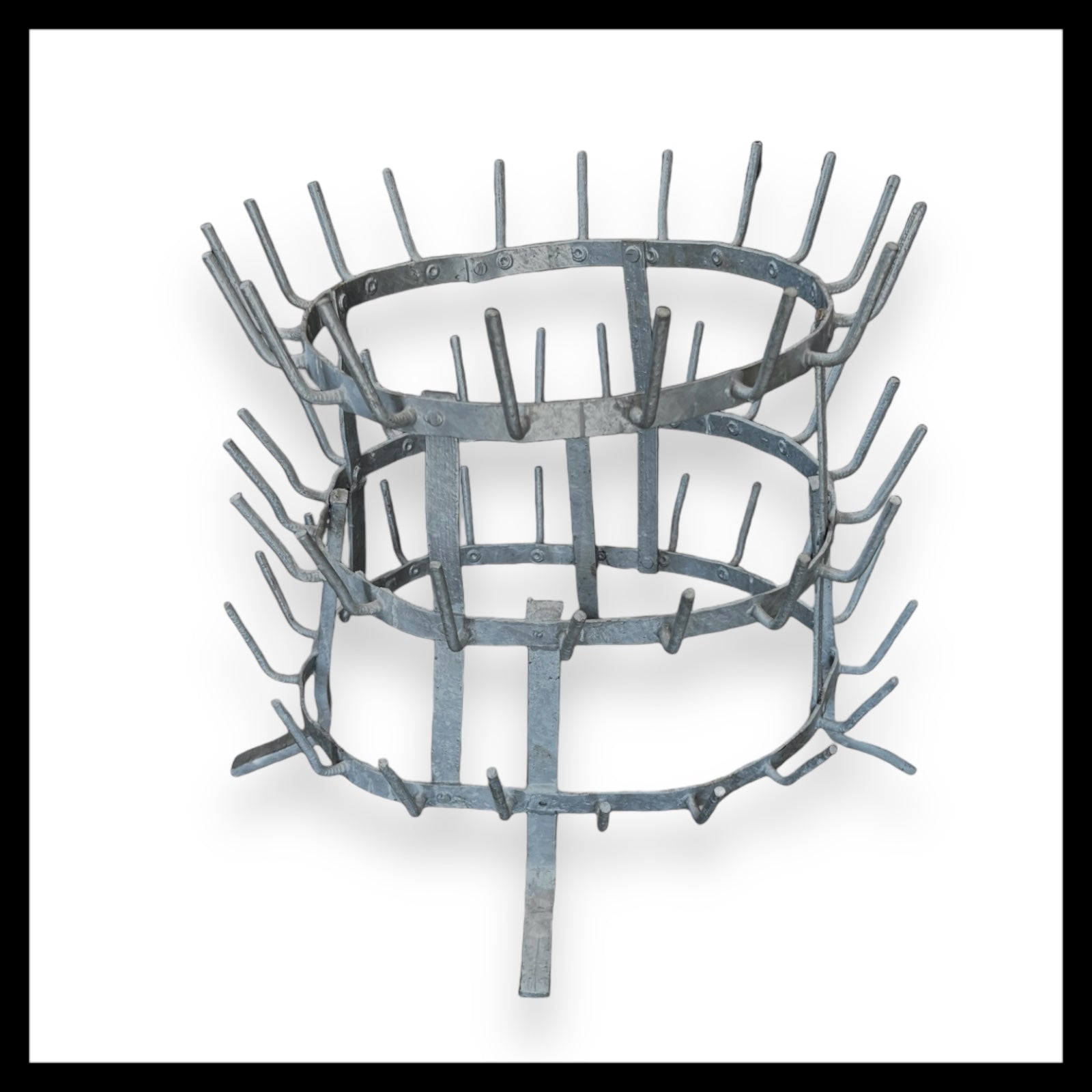 Vintage French Table Top Galvanised Metal Wine Bottle Dryer Rack Holder for sale from All Things French Store