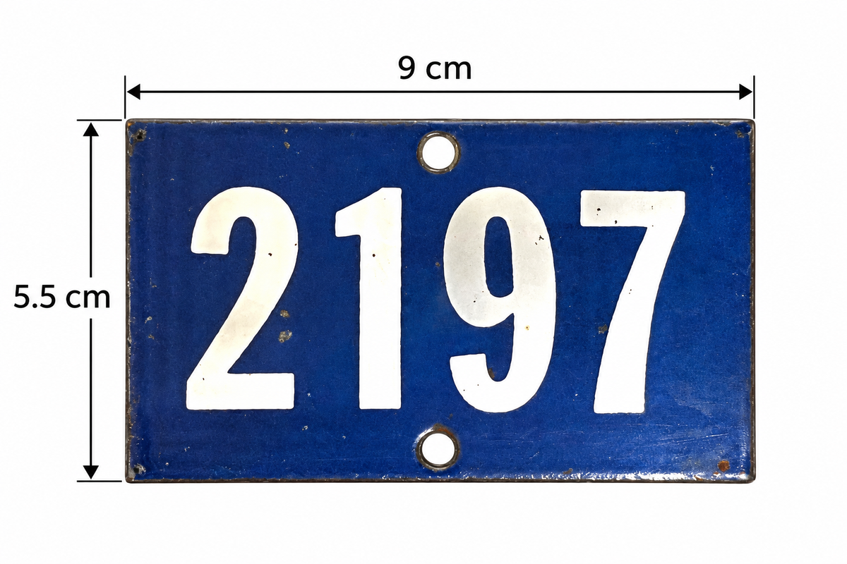 Vintage French Enamel House Number 2197 – Blue & White Door Plaque