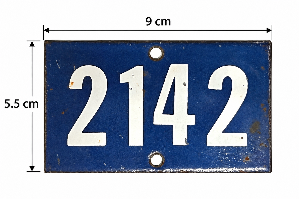 Vintage French Enamel House Number 2142 – Blue & White Door Plaque