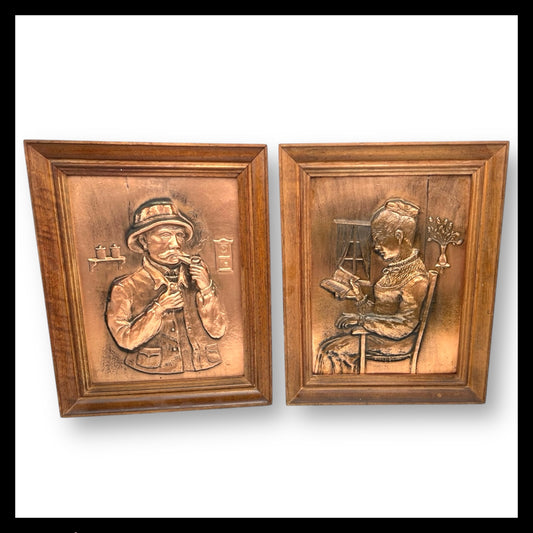 Pair of Vintage French Copper Embossed Pictures, Arts and Crafts Style