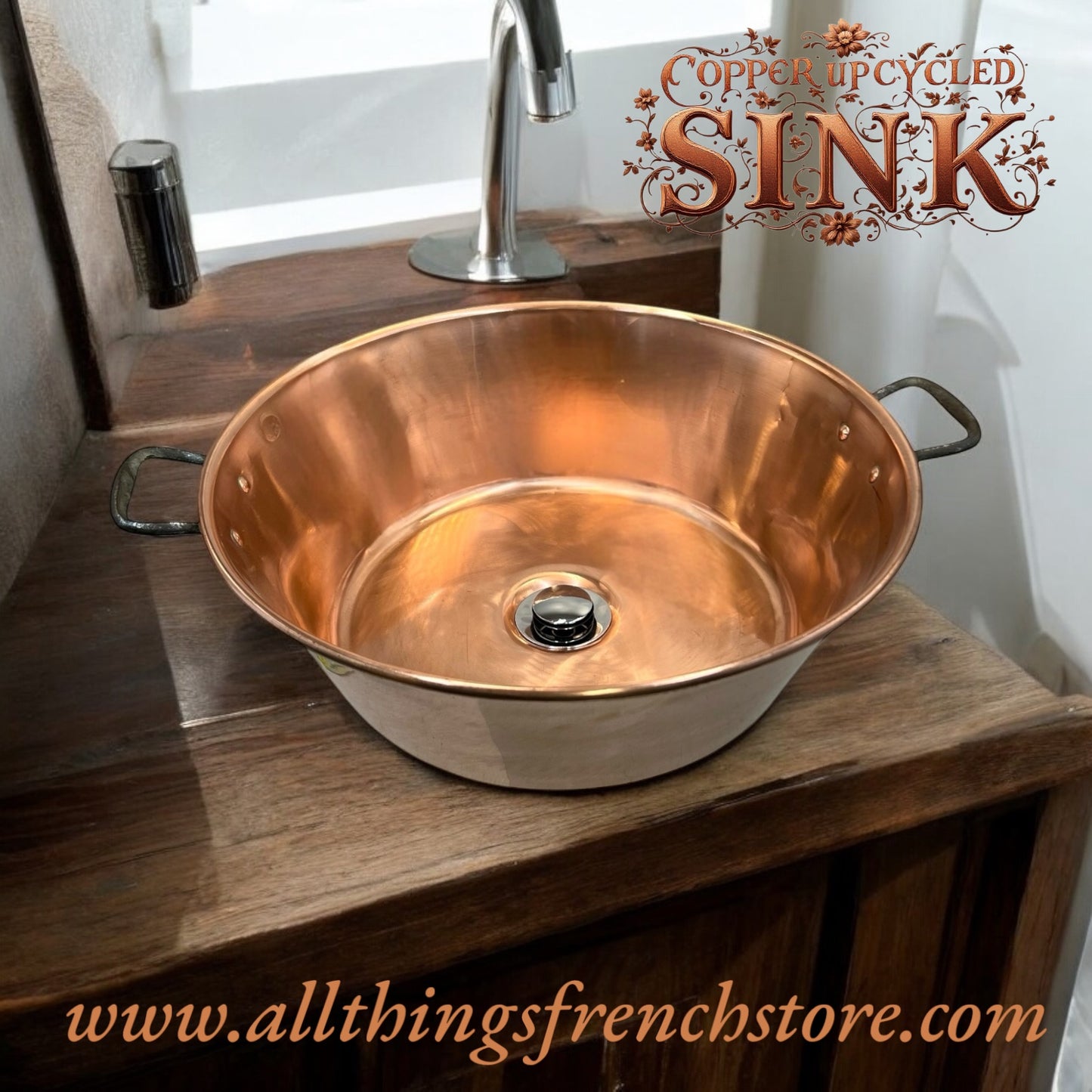 Copper Bathroom Basin, Up Cycled French Camper Van or Cloakroom Sink (M2)