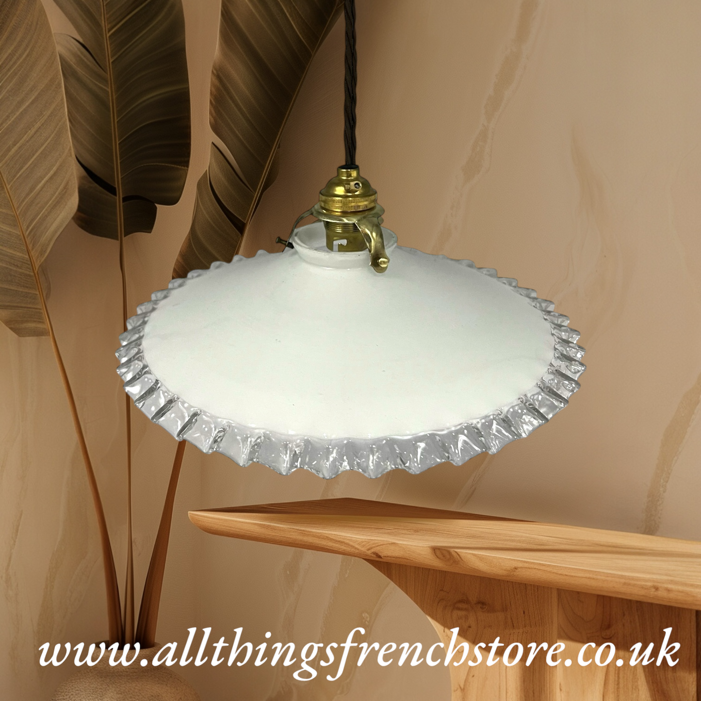 Vintage French Glass Ceiling Pendant Light, Milk Glass Hanging Lampshade (A74)