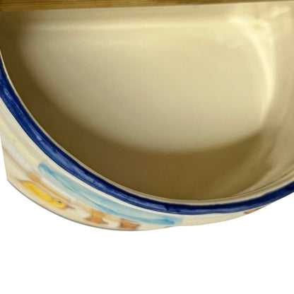 Vintage French Hand Painted Ceramic Salt Box – Wall-Mounted Sel Crock with Lid