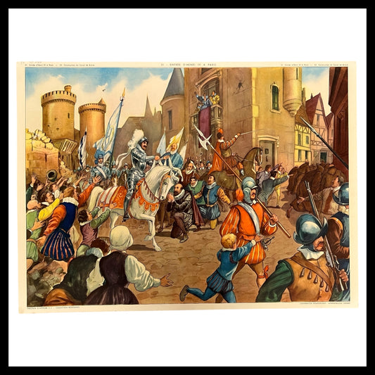 Vintage French double sided school history poster