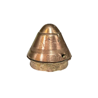 A small ww1 relic fuse with engraved details and a small side hole, isolated on a white background.