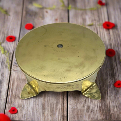 German WW1 Memorabilia Trench Art Brass Pan Trivet or Plant Stand dated 1917, 4kg (C63)