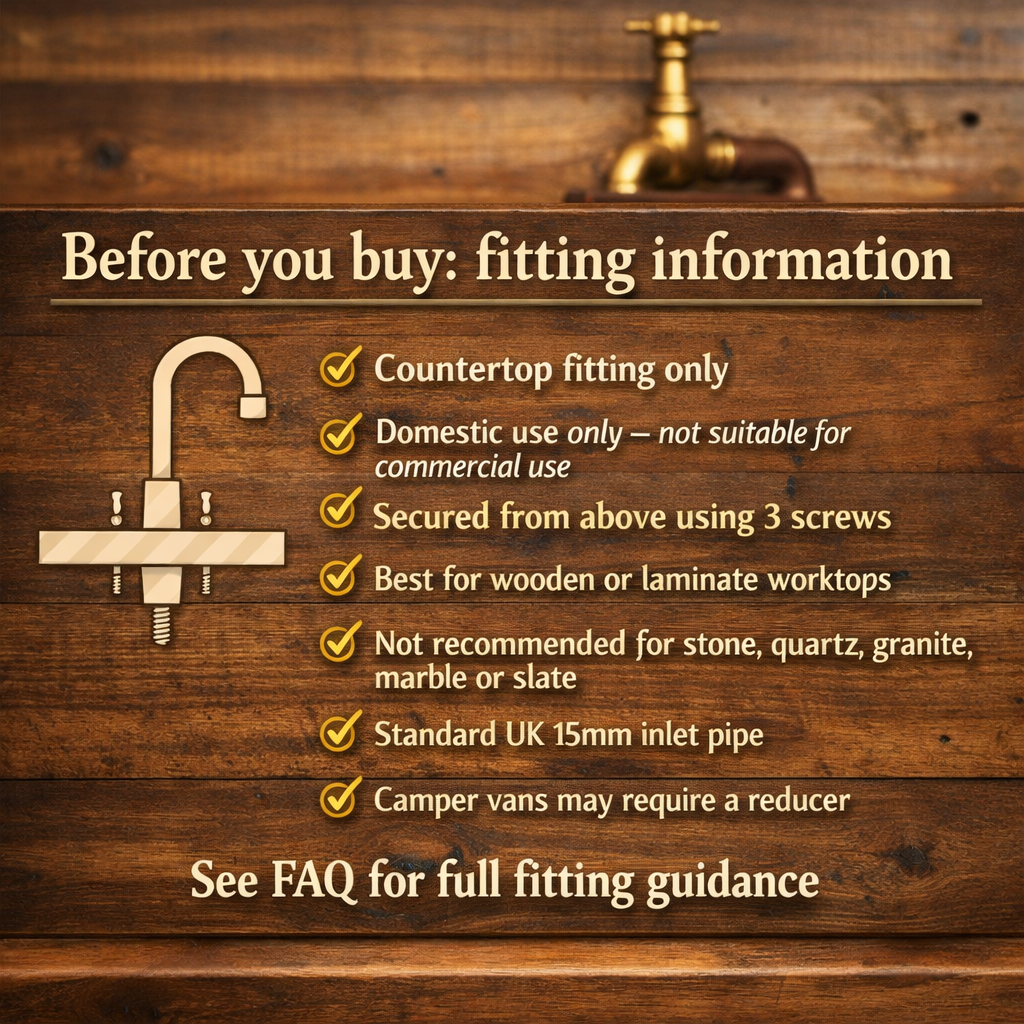 Fitting information for a plumbing fixture on a wooden background