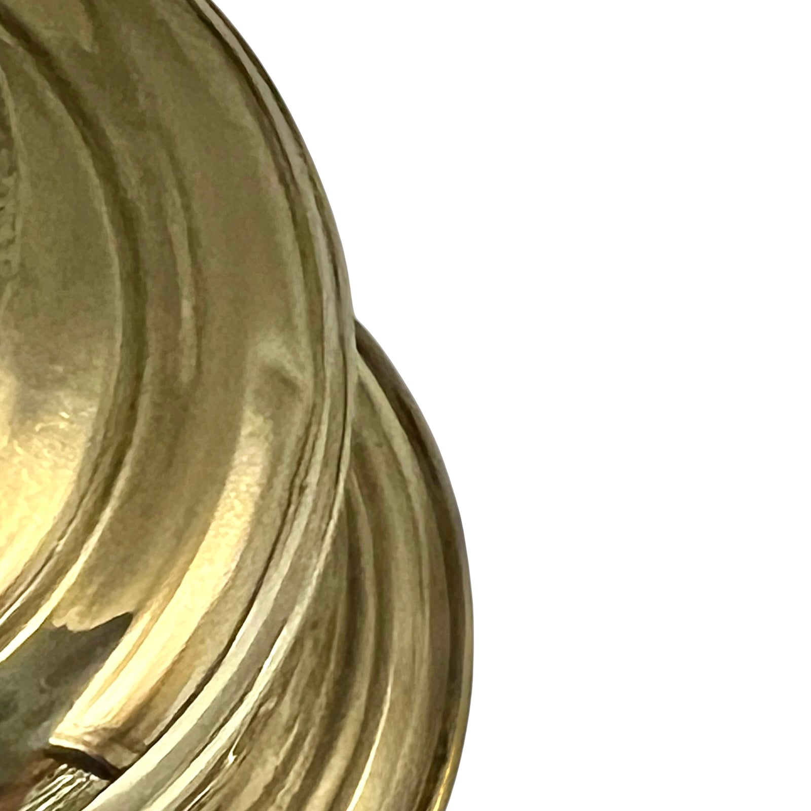 brass oil lamp showing small dent on a white background 