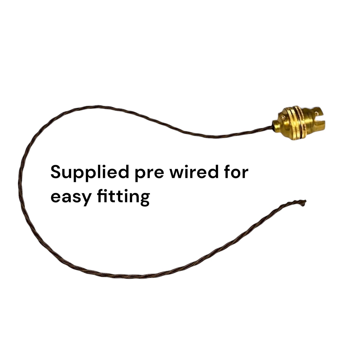 Light bulb socket with pre-wired cable on a white background