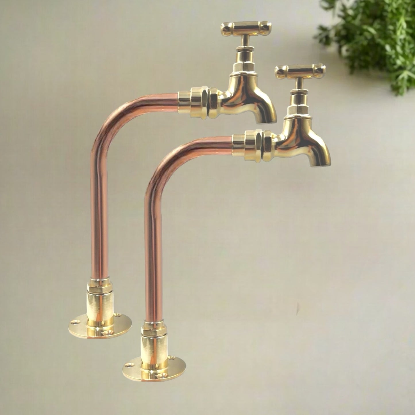 Pair of Small Brass and Copper Vintage Style Taps, Copper Bathroom or Cloakroom Taps