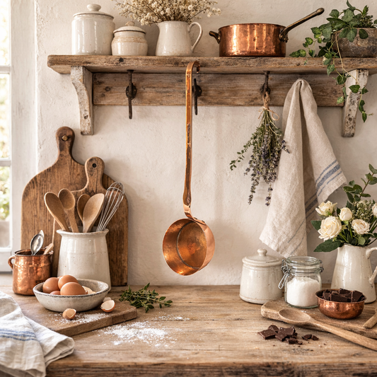 Vintage French Copper Ladle 44cm – Rustic Farmhouse Kitchen Utensil