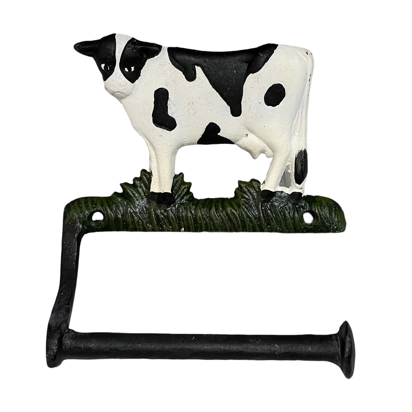 Cow-shaped toilet paper holder on a white background