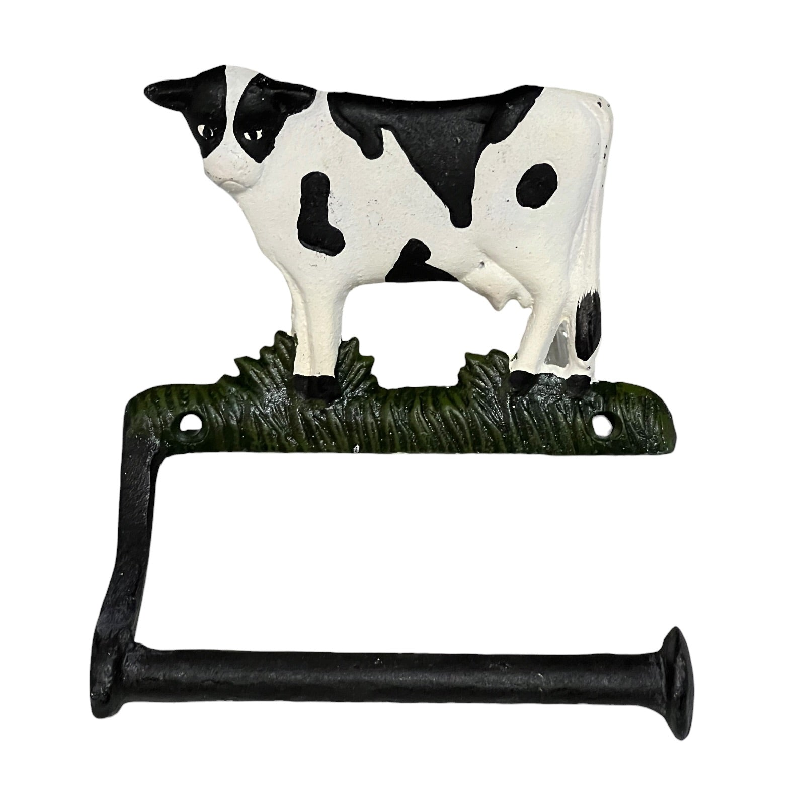 Cow-shaped toilet paper holder on a white background