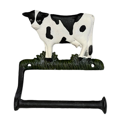 Cow-shaped toilet paper holder on a white background