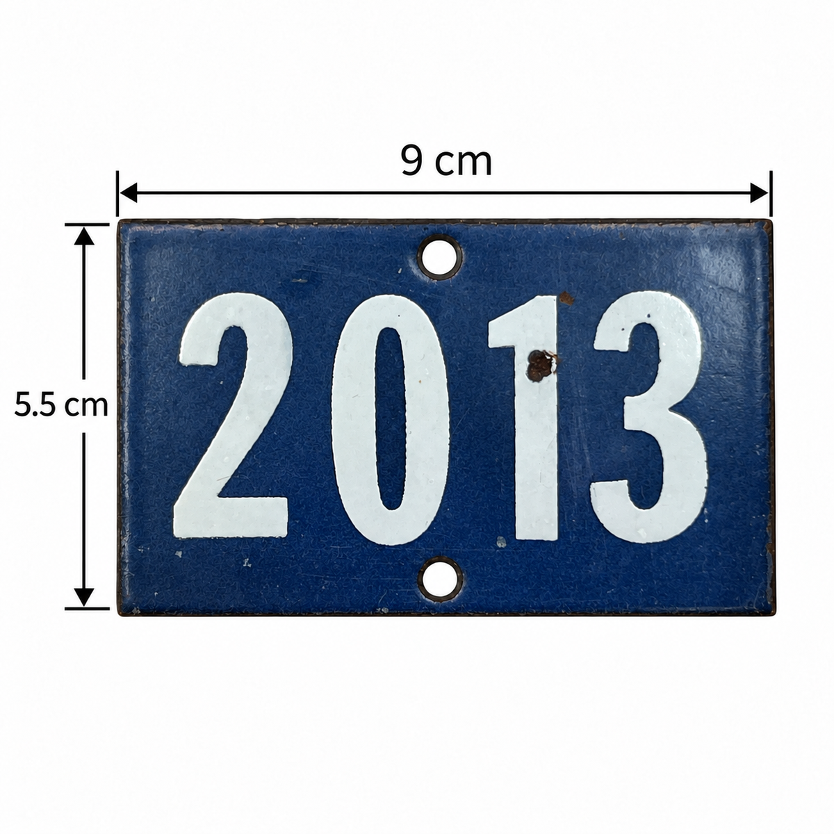 blue and white door number 2013 on a white background with measurements 