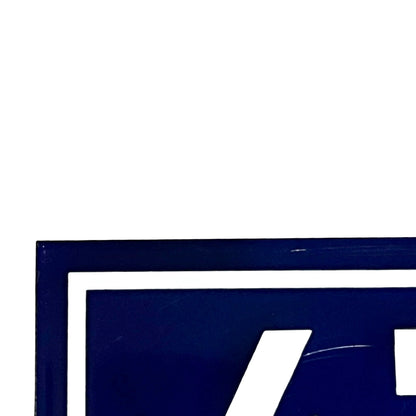 close up of a french blue door sign with white number '43' on a white background