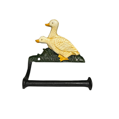 Decorative paper towel holder shaped like a duck on a white background