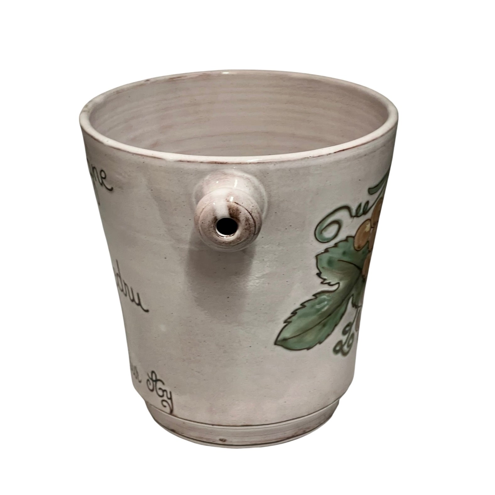 Ceramic ice bucket with decorative elements on a white background
