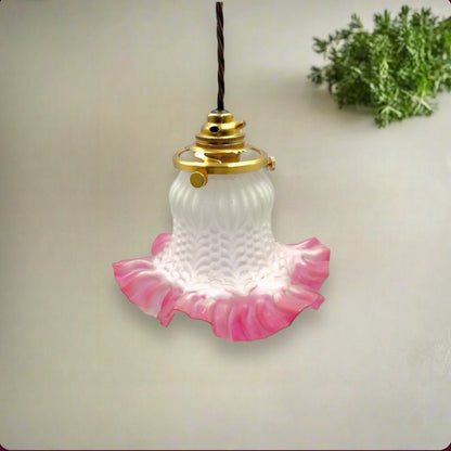 Small Glass Tulip Lampshade, French Vintage Ceiling Light, Hanging Lamp