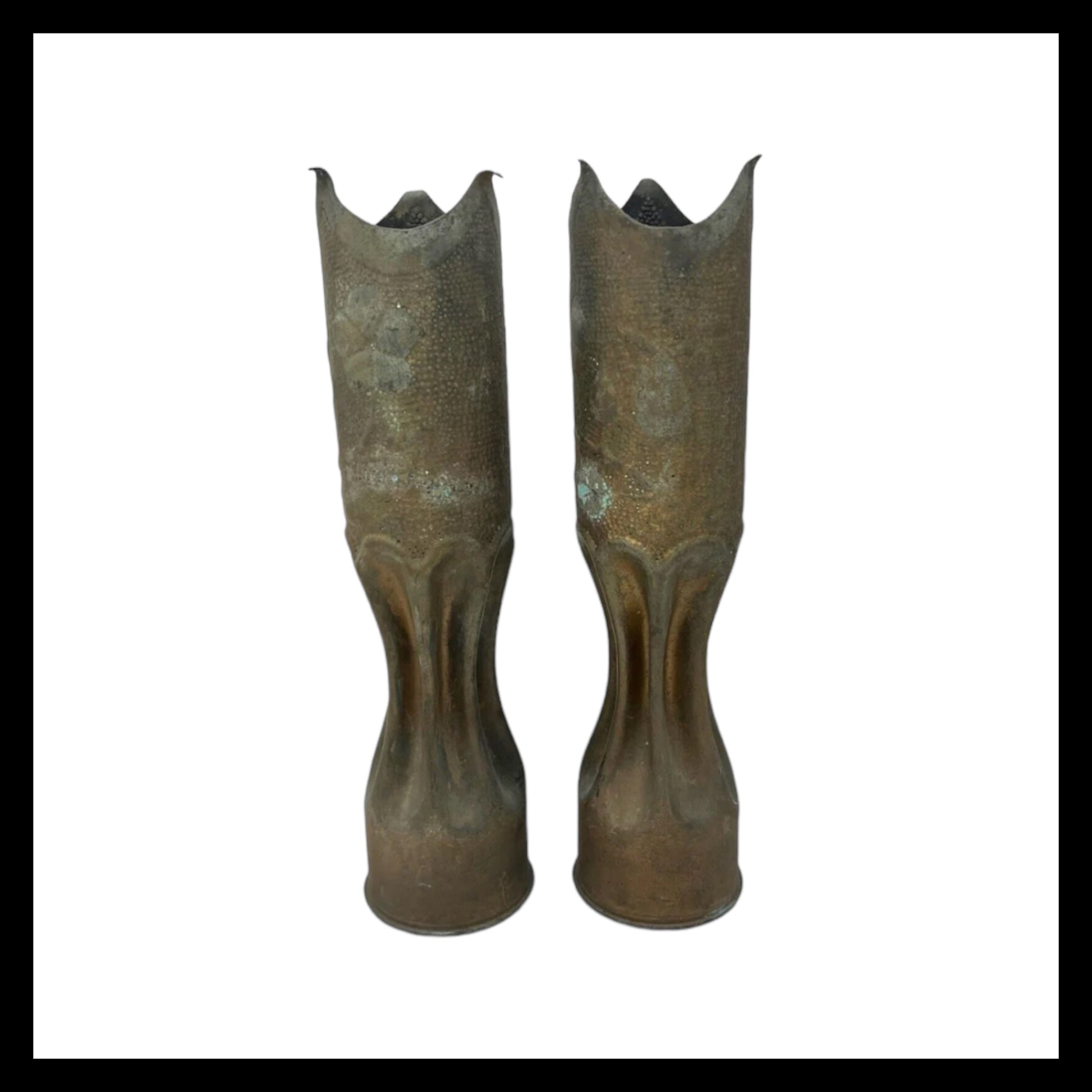 image pair French WW1 militaria shell case trench art vases sold by All Things French Store