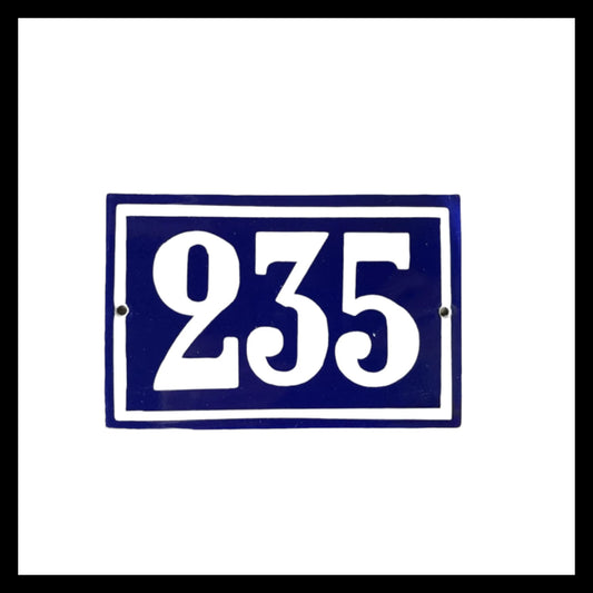 French vintage enamel blue and white door number 235 sold by All Things French Store