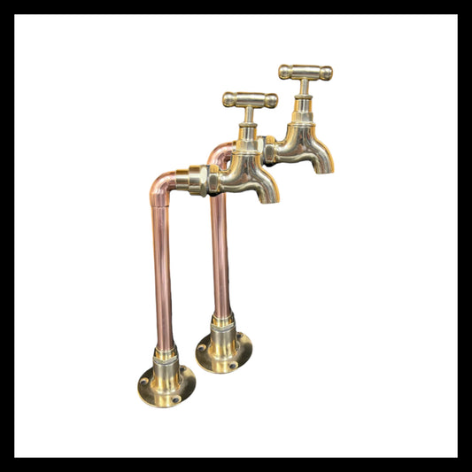 Brass and Copper Tall Pillar Taps, Belfast Sink Taps, Bathroom Taps (T35)