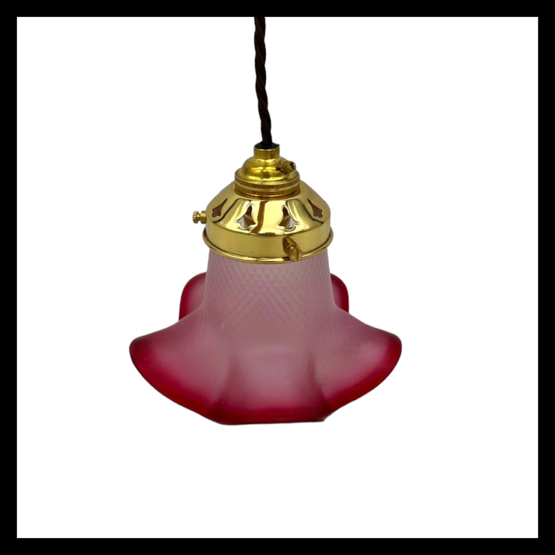 French vintage glass pink ceiling pendant light lampshade sold by All Things French Store