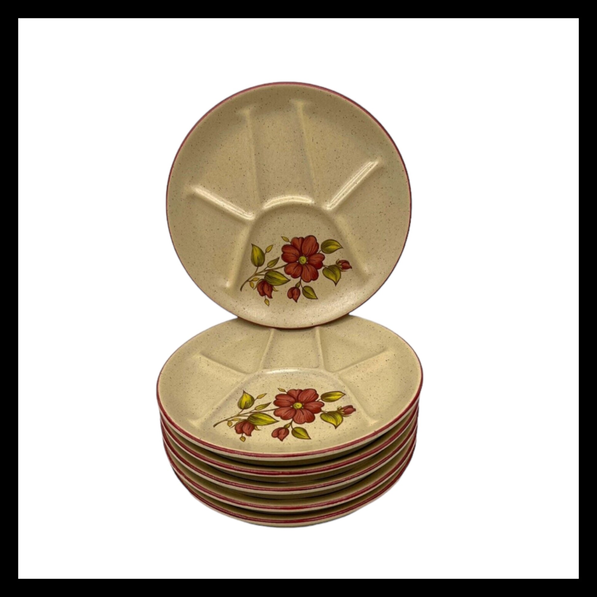 French glazed stoneware fondue sectioned plate set sold by All Things French Store