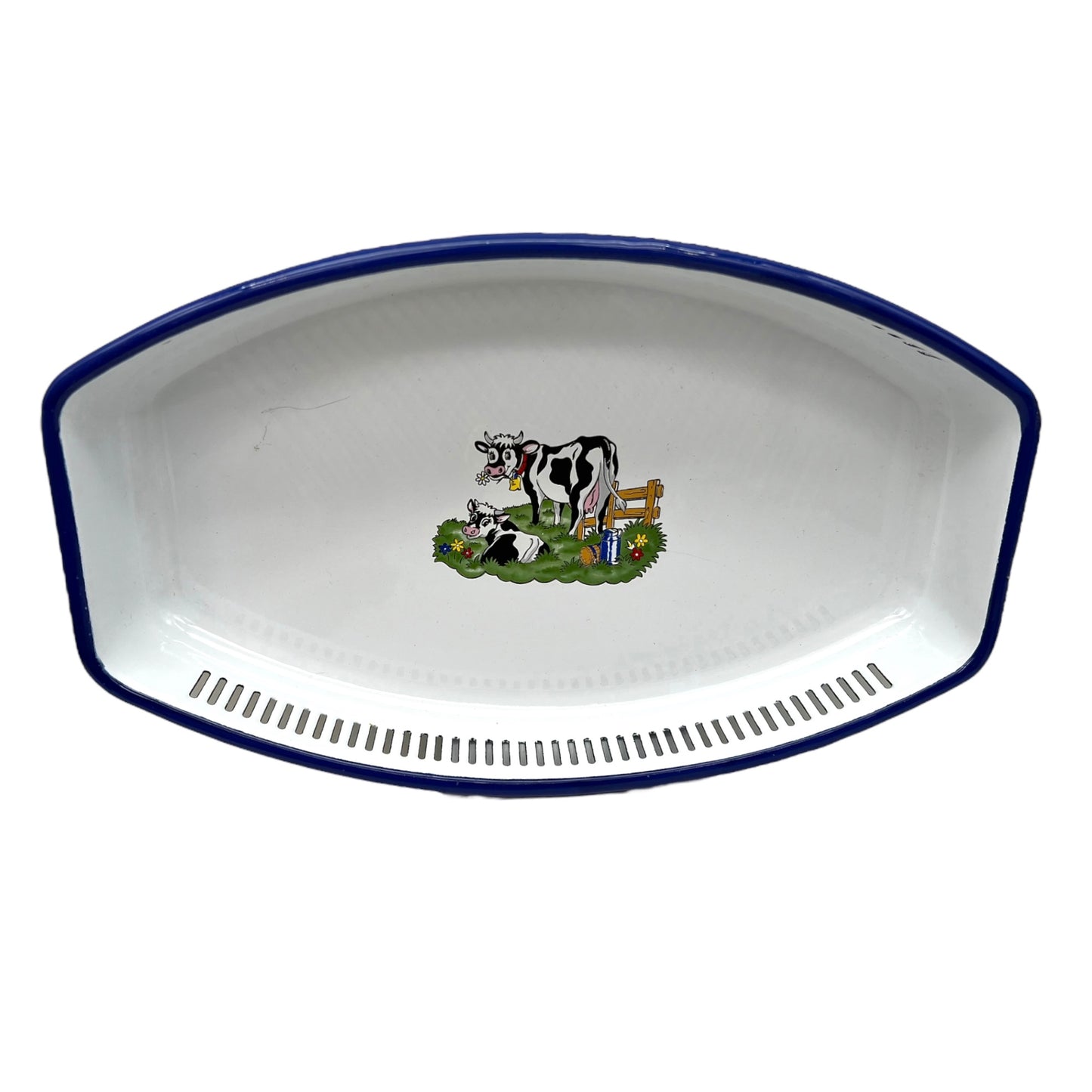 French shabby chic enamel bread basket with cow design sold by All Things French Store