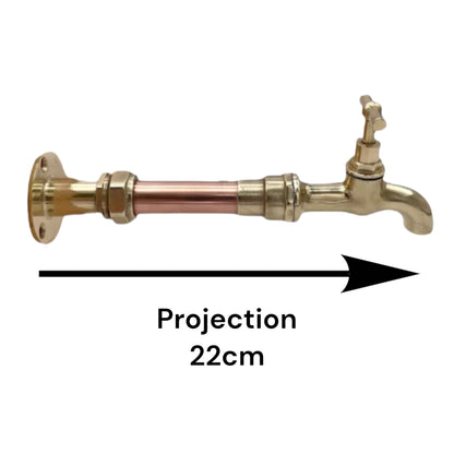 Handmade copper and brass wall mounted tap