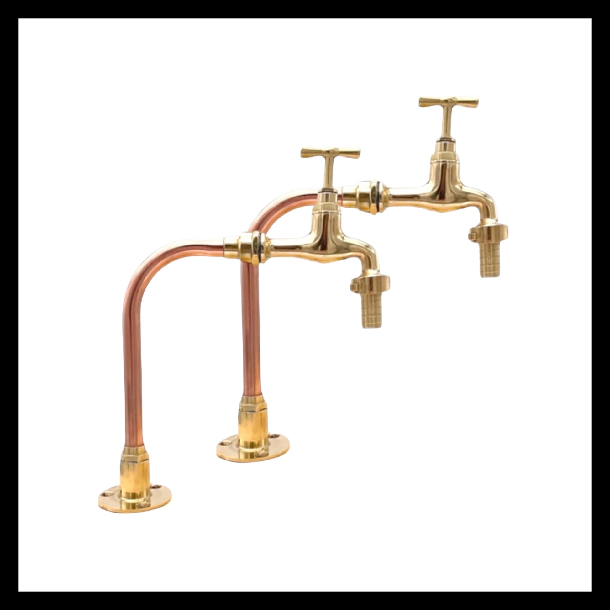 image pair of handmade copper and brass swan neck taps with detachable nozzle sold by Copper basins and Taps